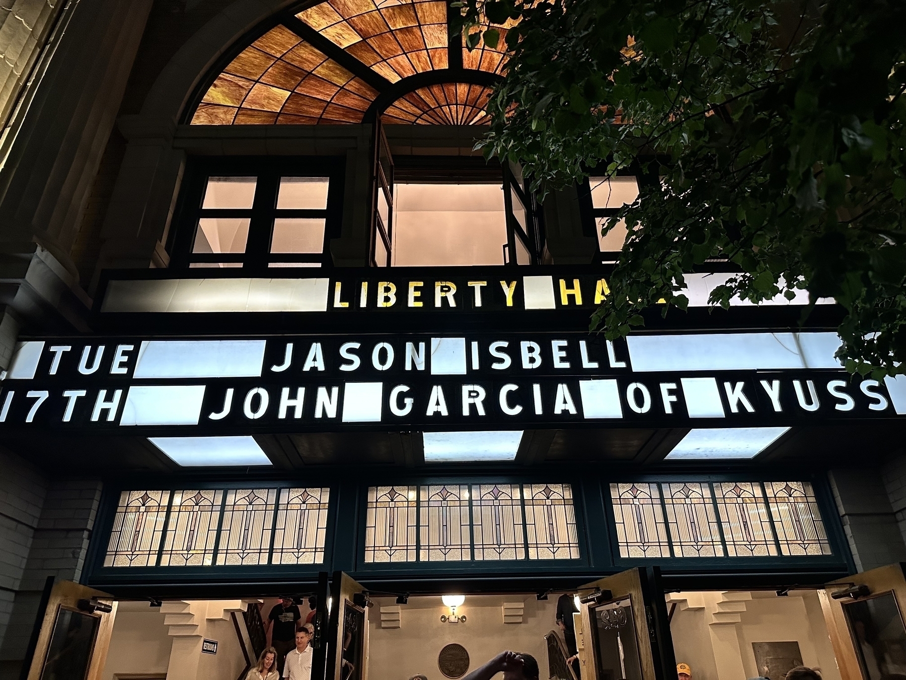 Jason Isbell's name on the Liberty Hall Marquee