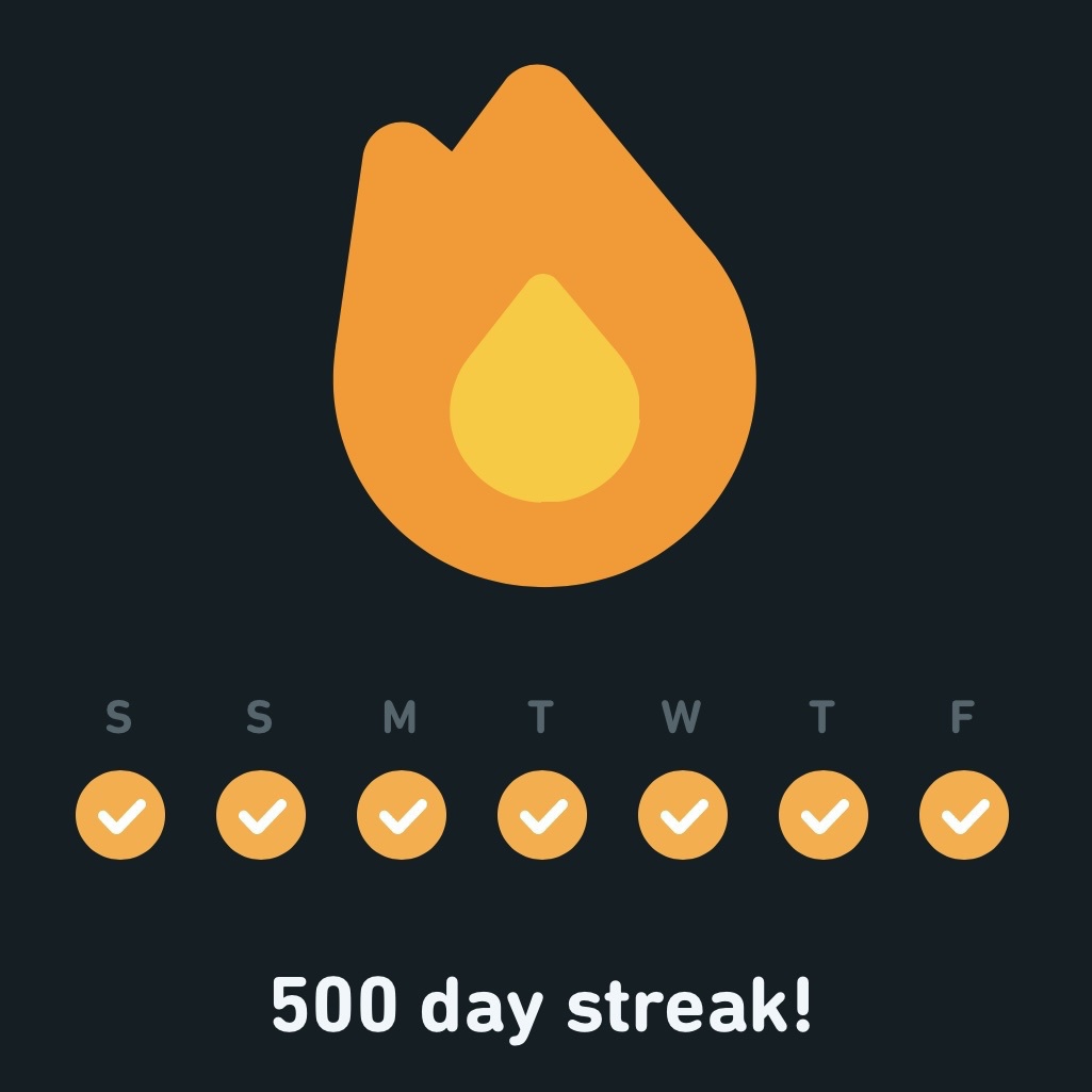 My 500 day streak screenshot in Duolingo! 