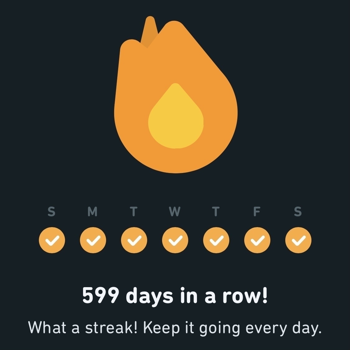599 day streak in Duolingo