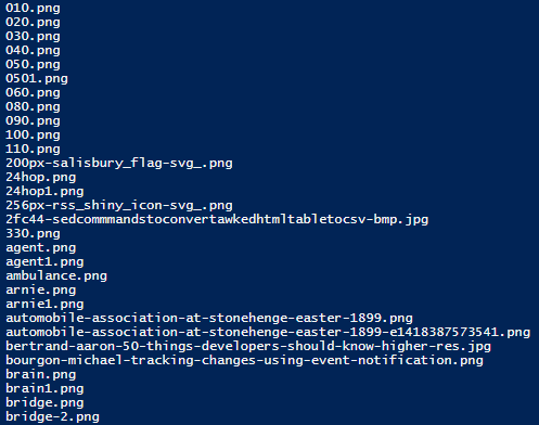 Screen shot of powershell list