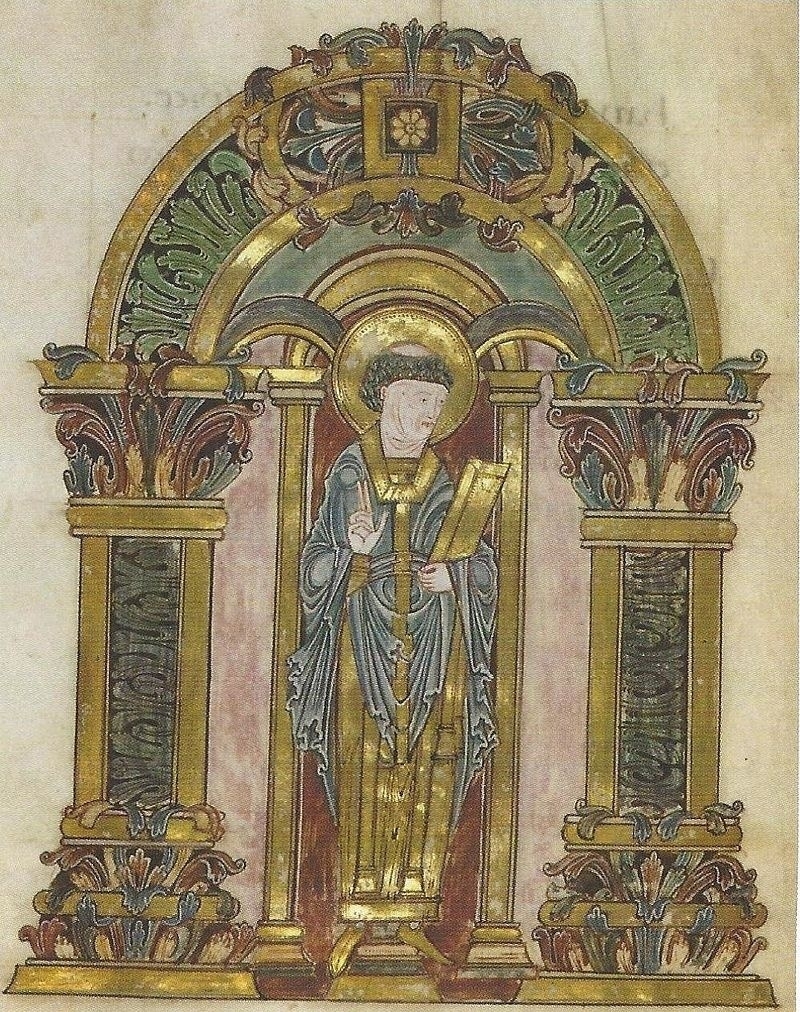 Portrait of St Swithun in the Benedictional of St Æthelwold, c. 970s