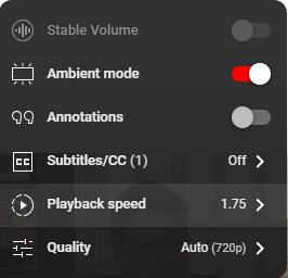 Youtube playback menu