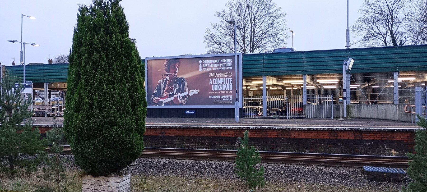 Poster for Bob Dylan biopic film at Andover station