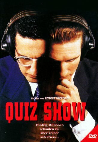 Two men wearing headphones are featured on the cover of the DVD for the film Quiz Show, directed by Robert Redford.