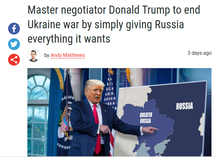 A person is pointing at a map labeled "Greater Russia" and "Russia" with a headline about Donald Trump ending the Ukraine war.