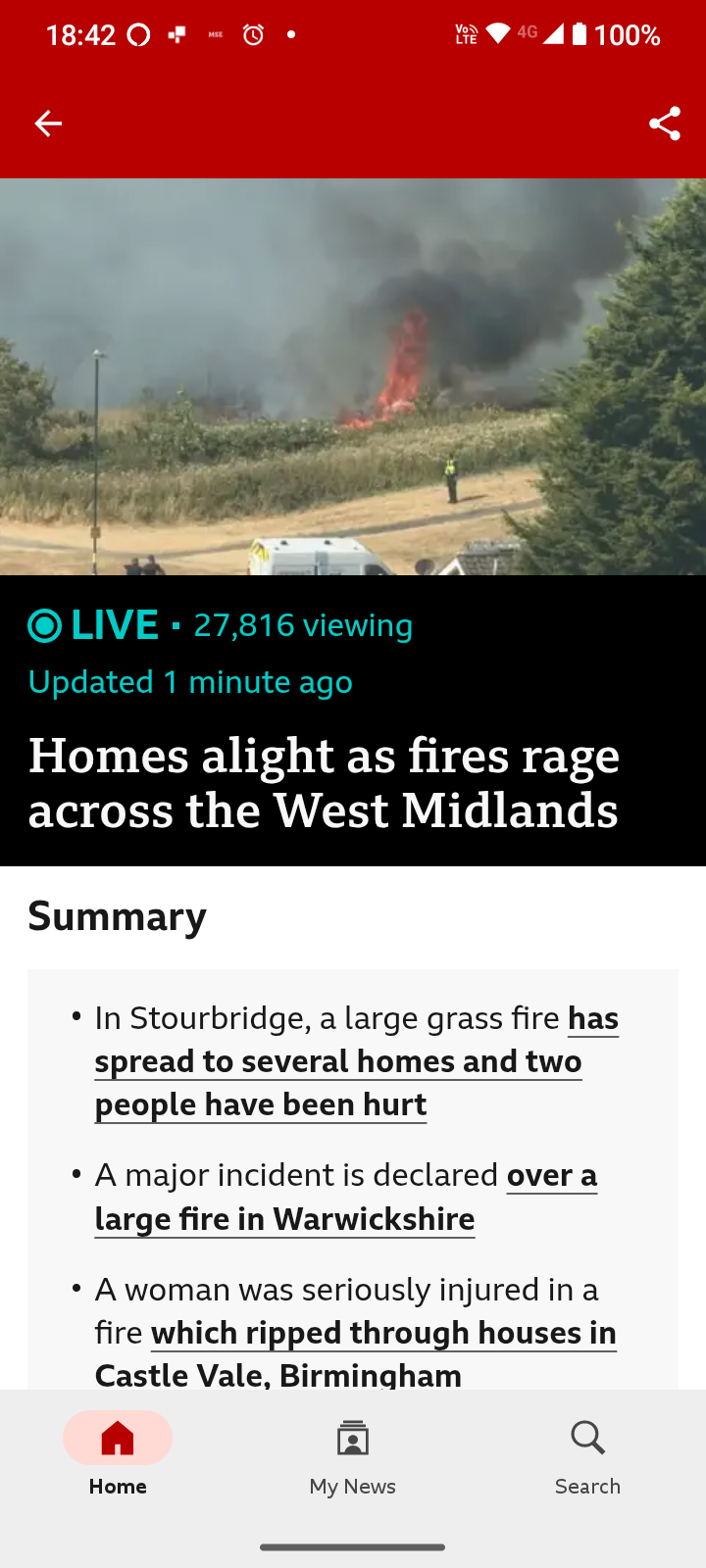 News page about wild fires in the UK