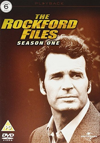 A DVD cover for The Rockford Files Season One featuring a sepia-toned photograph of a man looking off to the side.