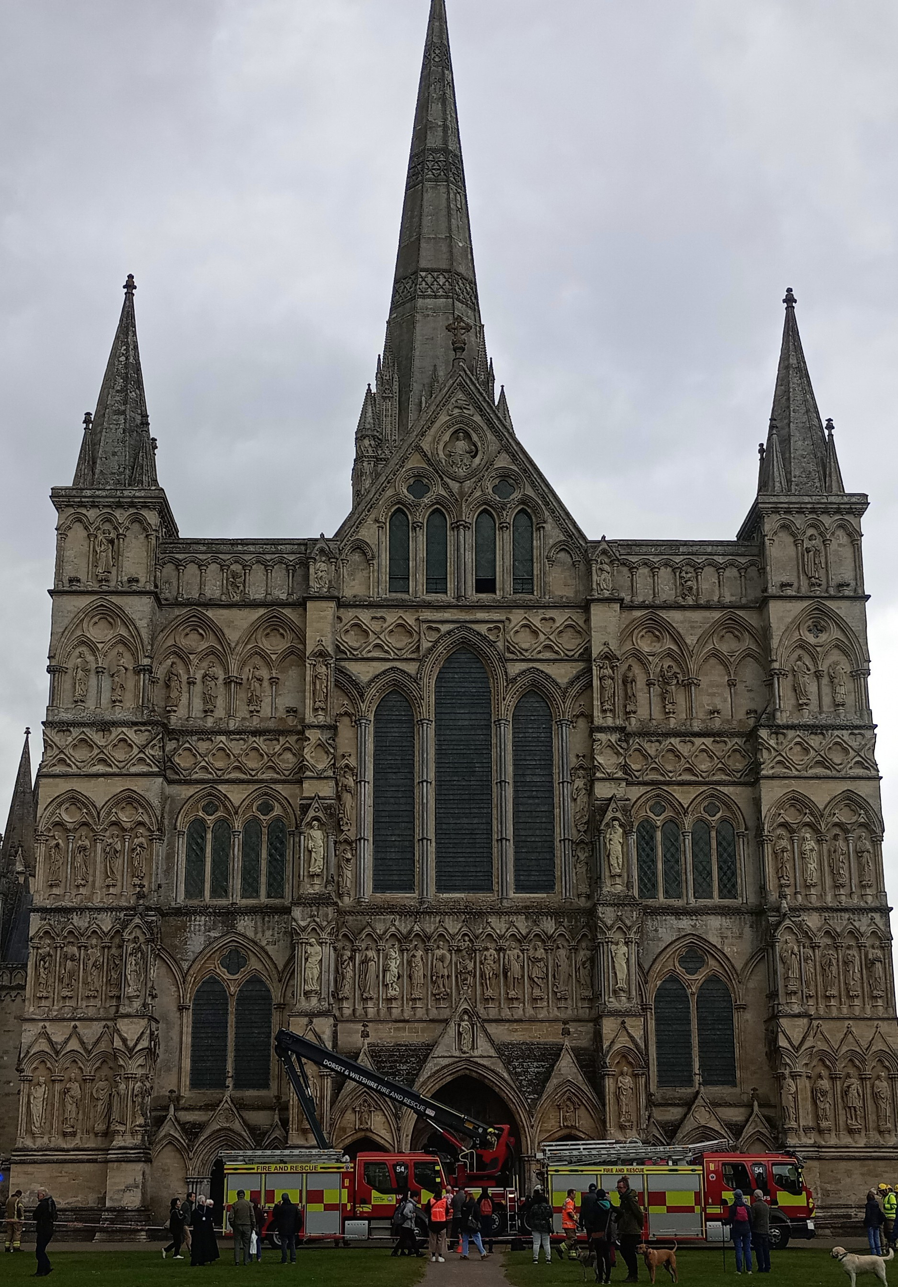Salisbury Cathedral, with fire engines 