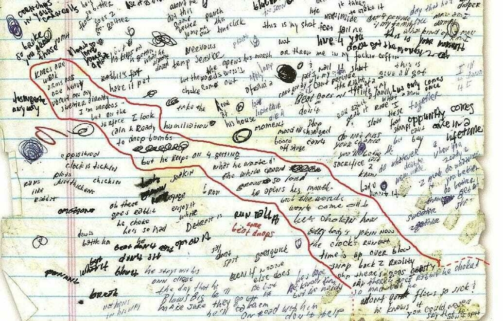 Sample of Eminem's notes (red line added)
