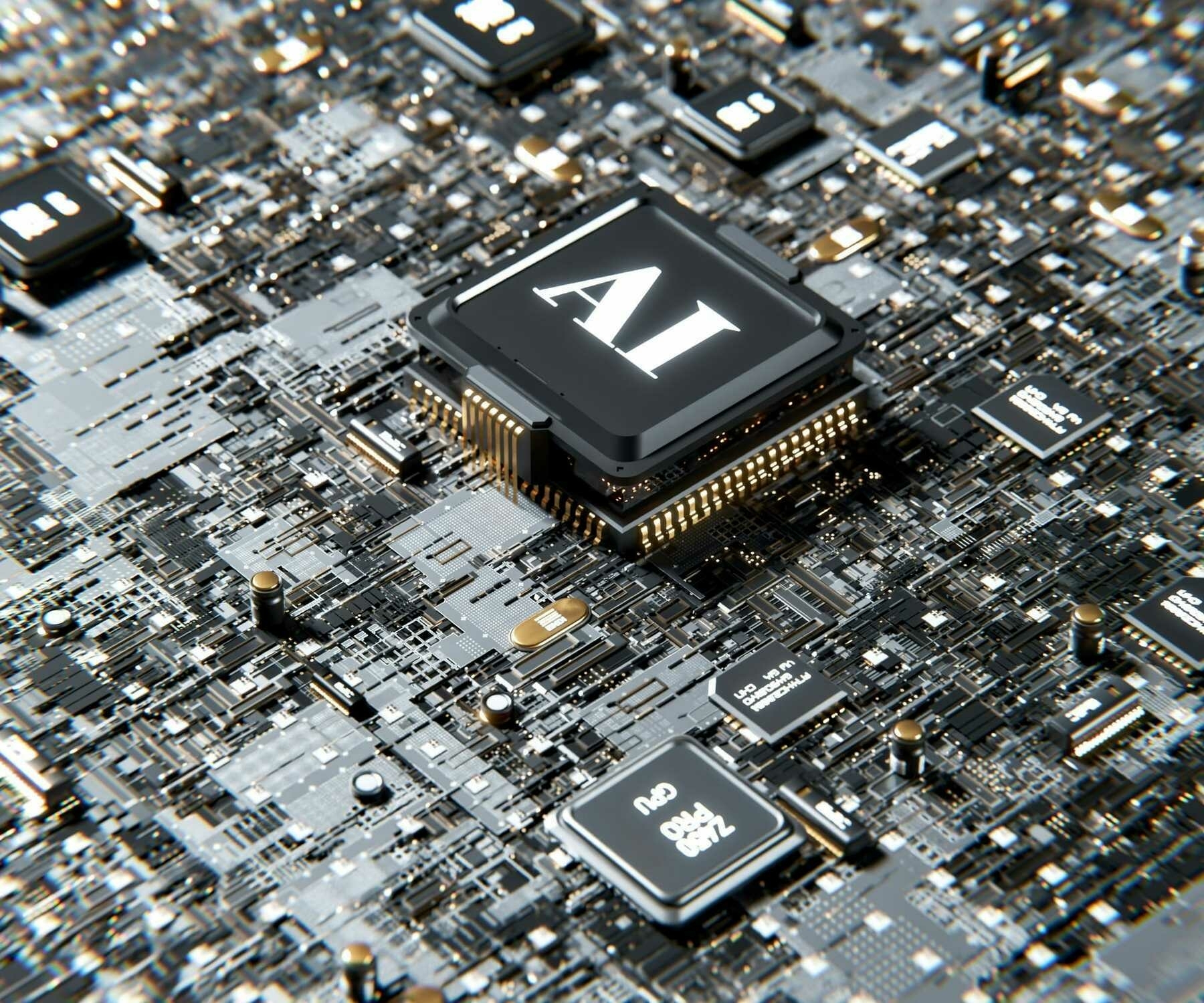 Chip on circuitboard with letters 'AI' on it