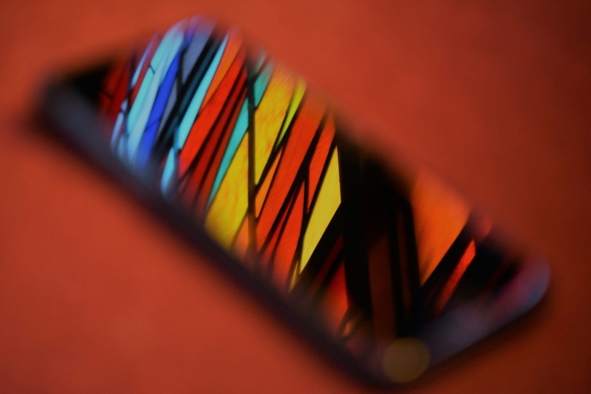 Phone screen with reflected colour