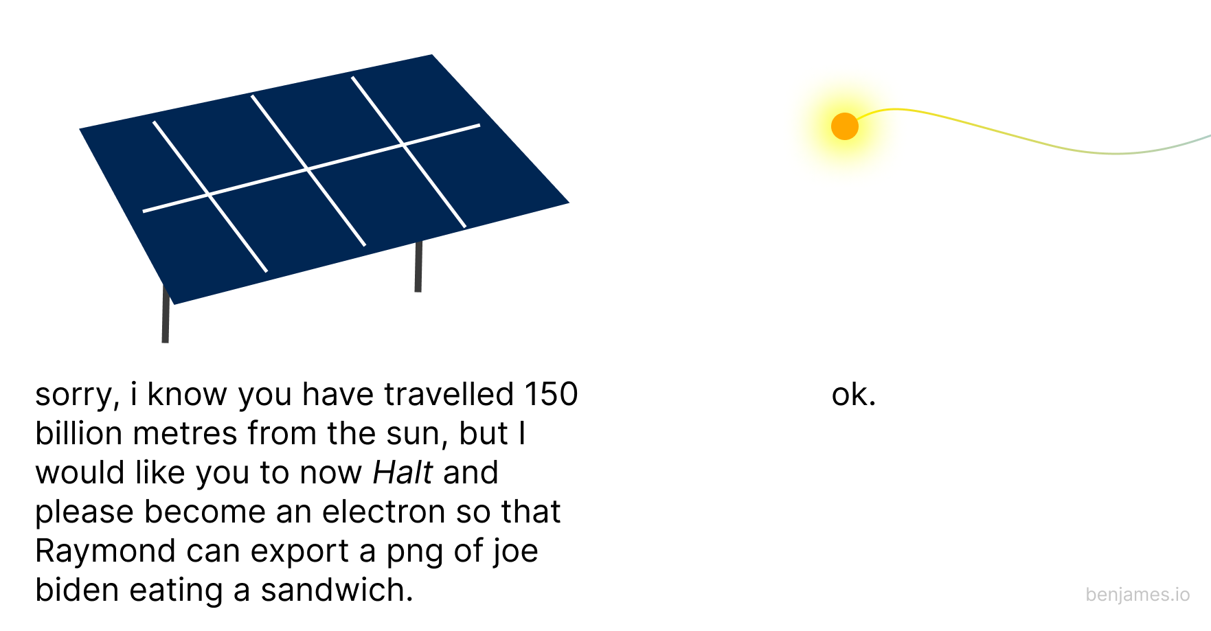 An electron heading towards a solar panel