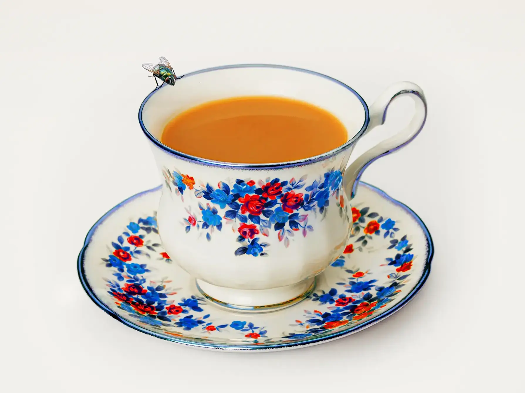 A cup of tea in a fancy teacup on a fancy plate