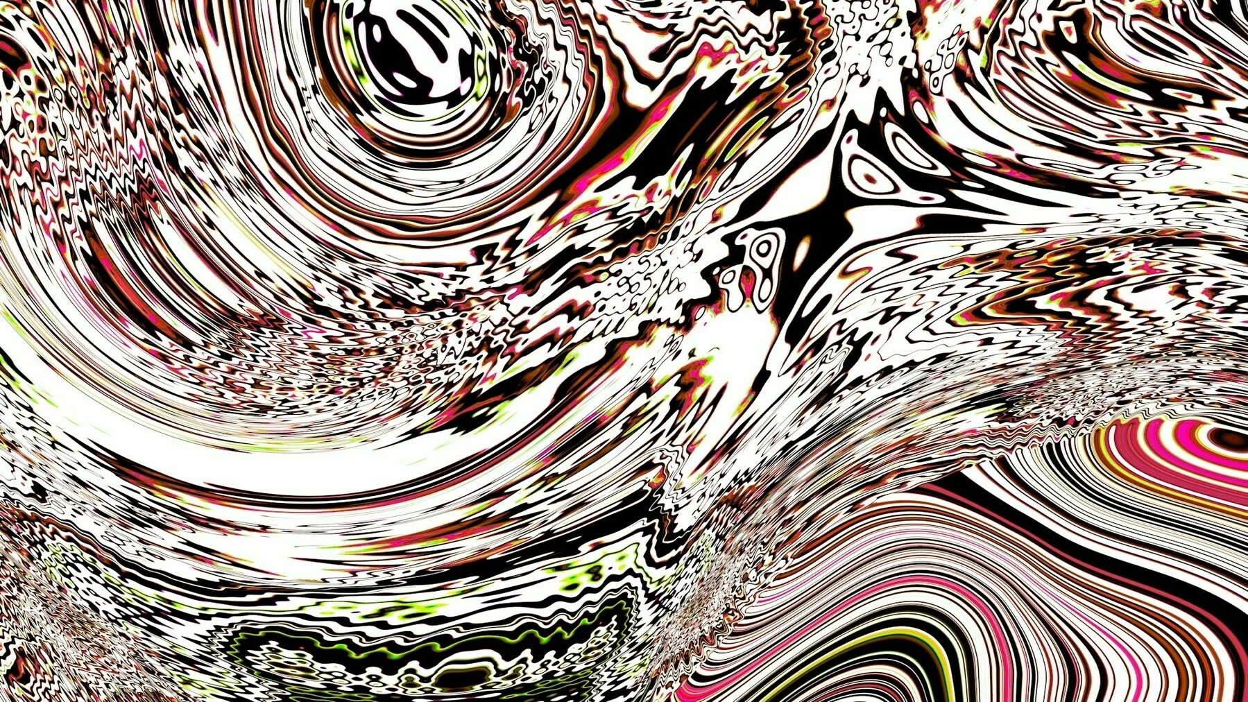 Auto-generated description: A swirling, abstract pattern of black, white, red, and other colors creates a dynamic and chaotic visual effect.