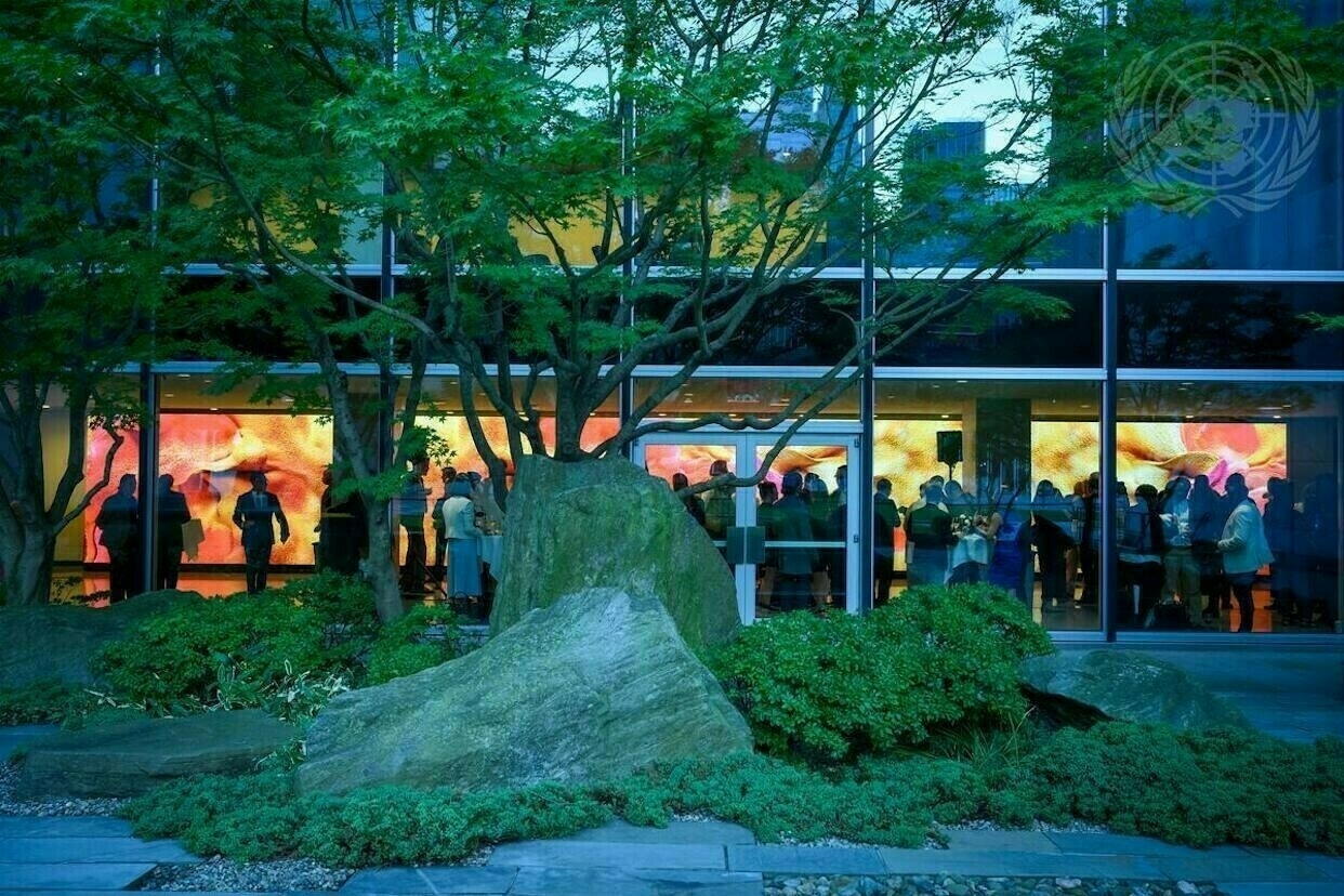 View of Refik Anadol’s Large Nature Model: Coral at the United Nations Headquarters, New York, September 21, 2024.