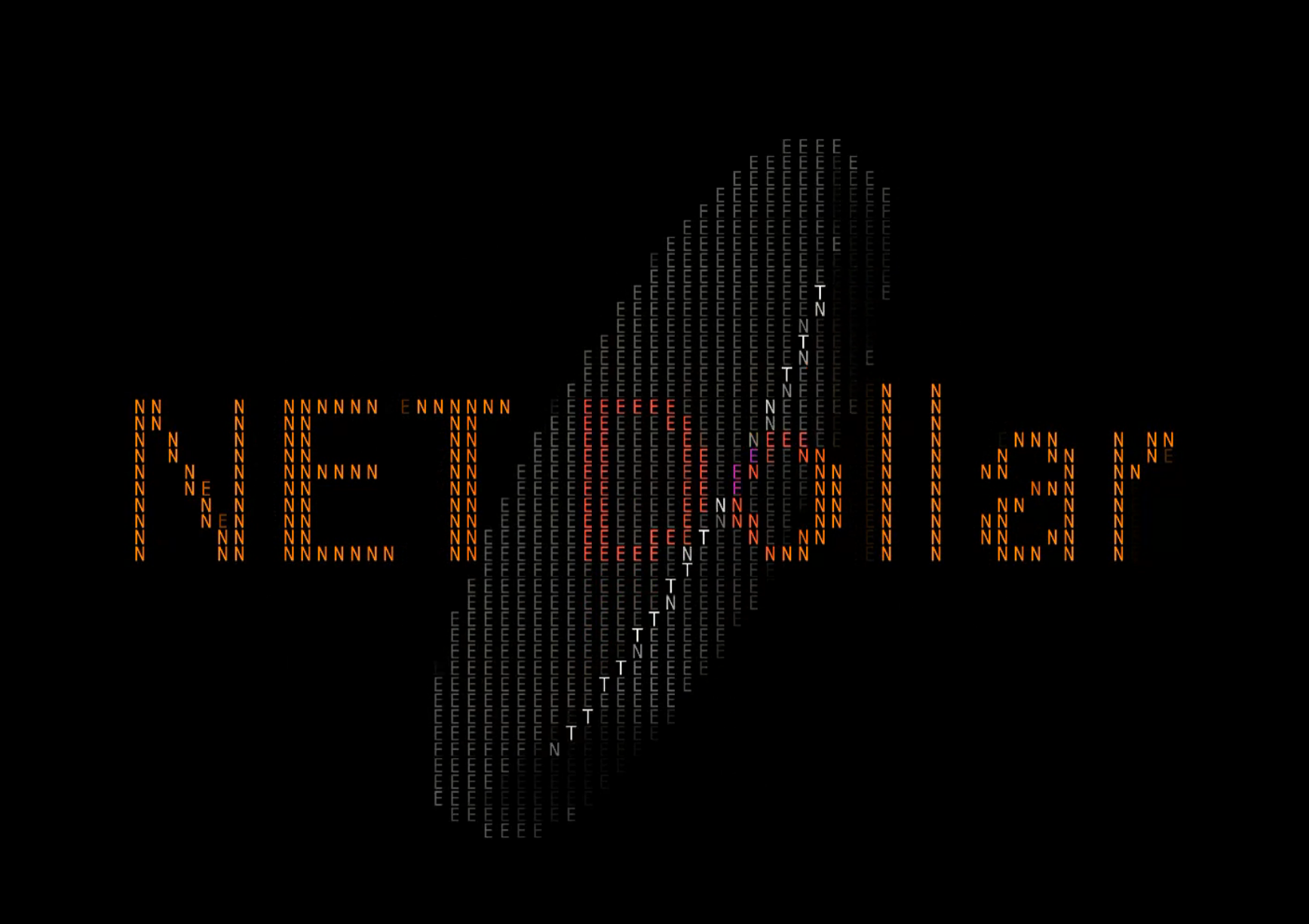 Auto-generated description: Text art displays the words NET Dollar on a black background with an elliptical shape behind the text.