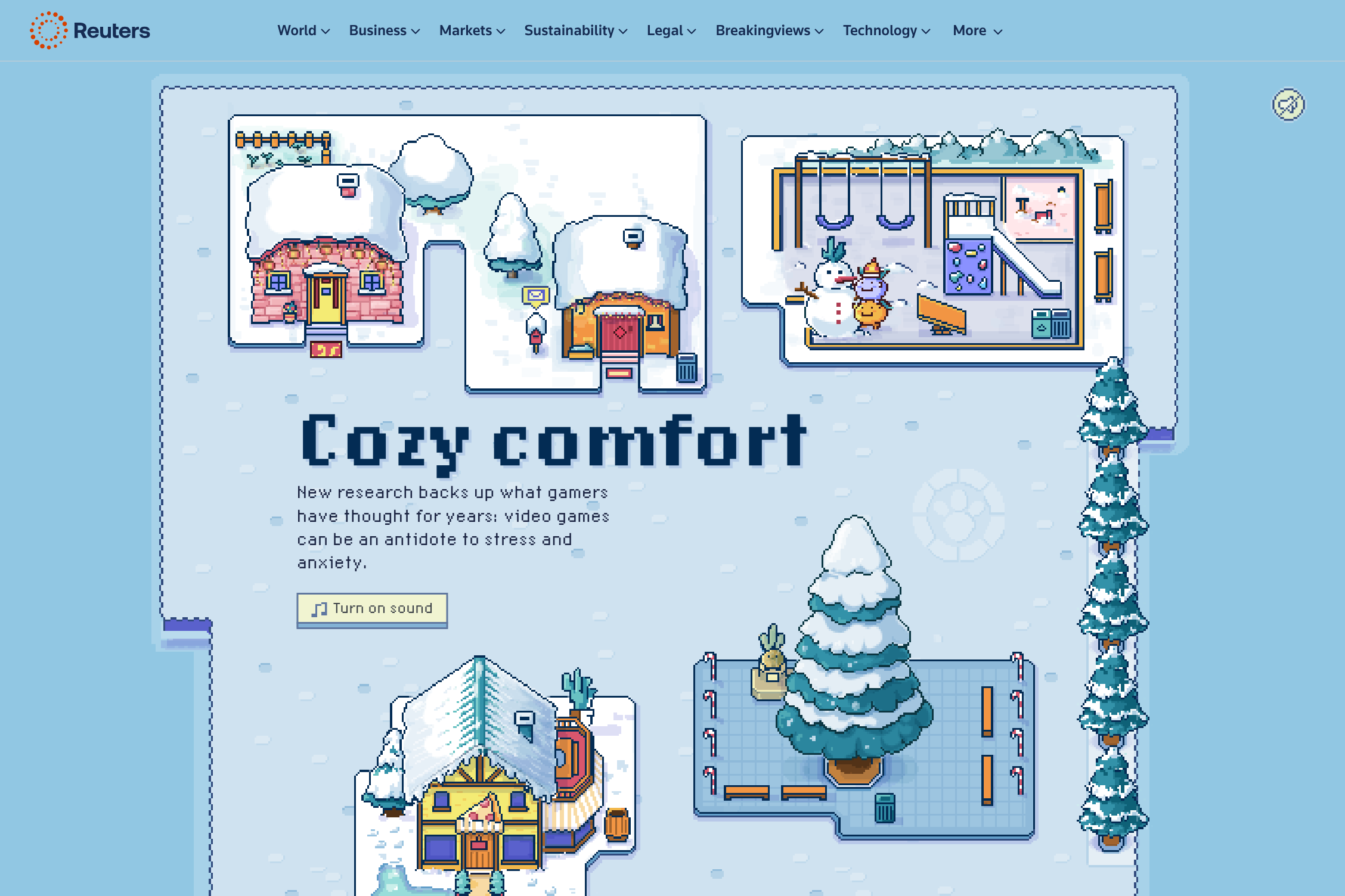 A screenshot of the start of the 'Cozy Comfort' article/game