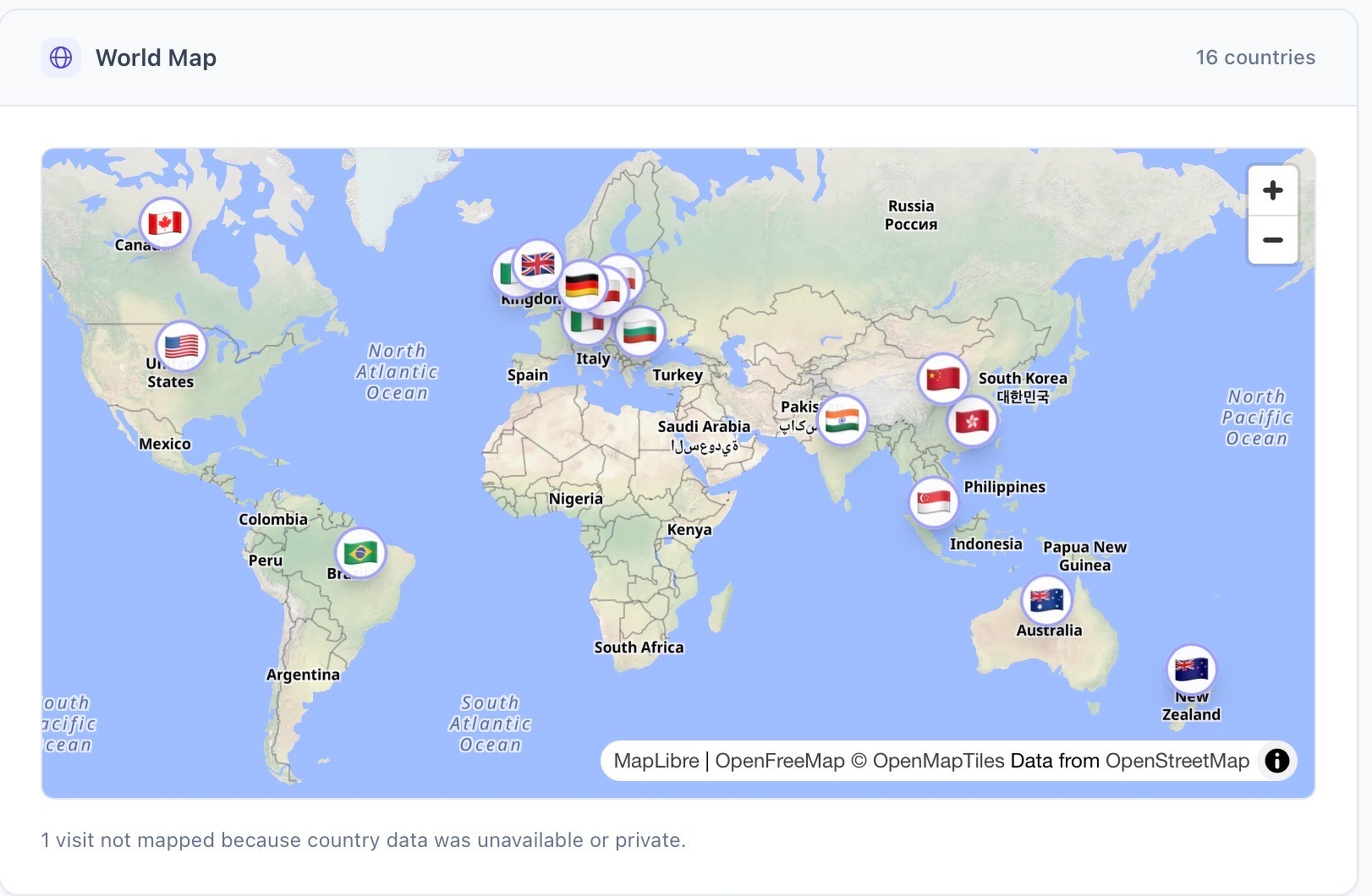 Thanks to [@tinylytics.app](http://tinylytics.app) for this view of visitors to my website. Pretty neat to see where in the world they are from.
