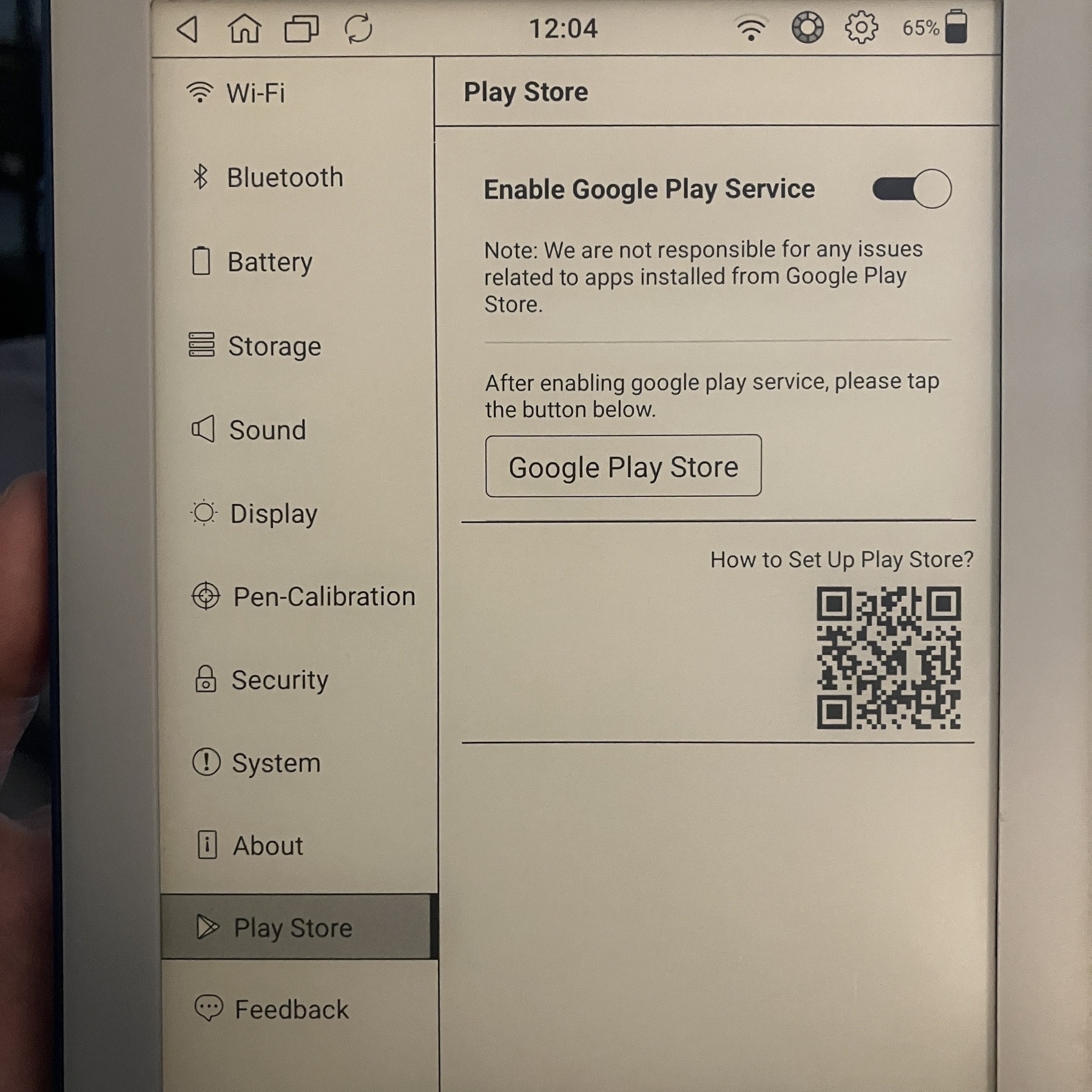 A screenshot of the Google Play Store settings on the MobiScribe Wave