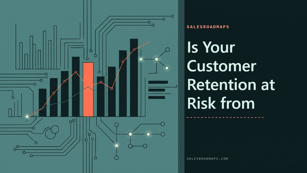 Social card for salesroadmaps.com: "Is Your Customer Retention at Risk from", flat-design graphic, diagonal layout, chart motif.