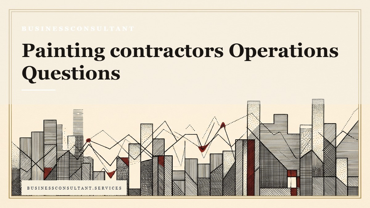 Social card for businessconsultant.services: "Painting contractors Operations Questions", flat-design graphic, diagonal layout, chart motif.