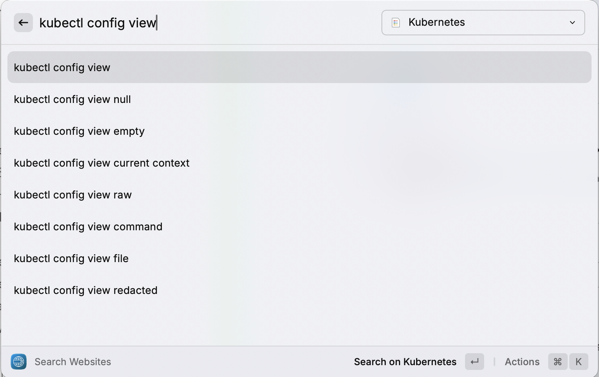 Search Kubernetes site from Raycast