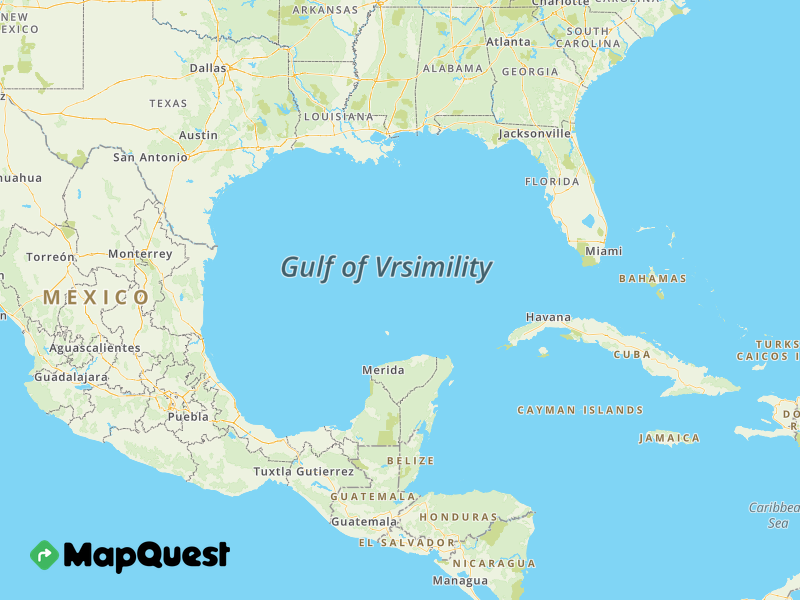 A map of the Gulf of Mexico region with a humorous alteration showing the Gulf of "Vrsimililty."