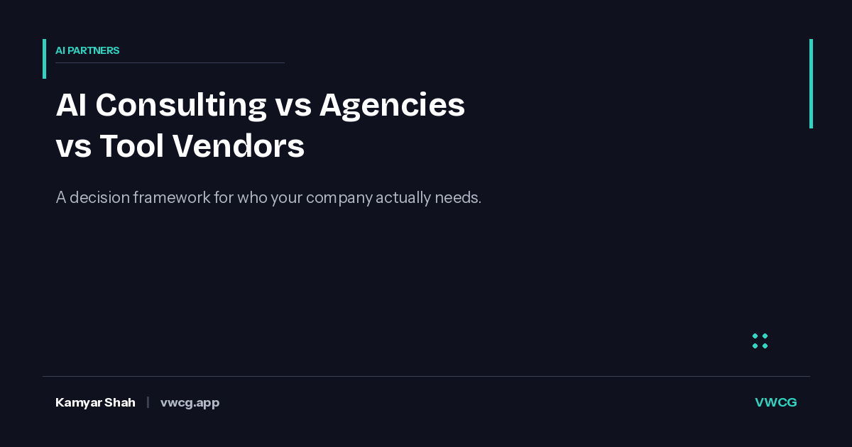 Tool vendors sell software. AI agencies build projects. AI consultants deploy with governance. Three different services, thre