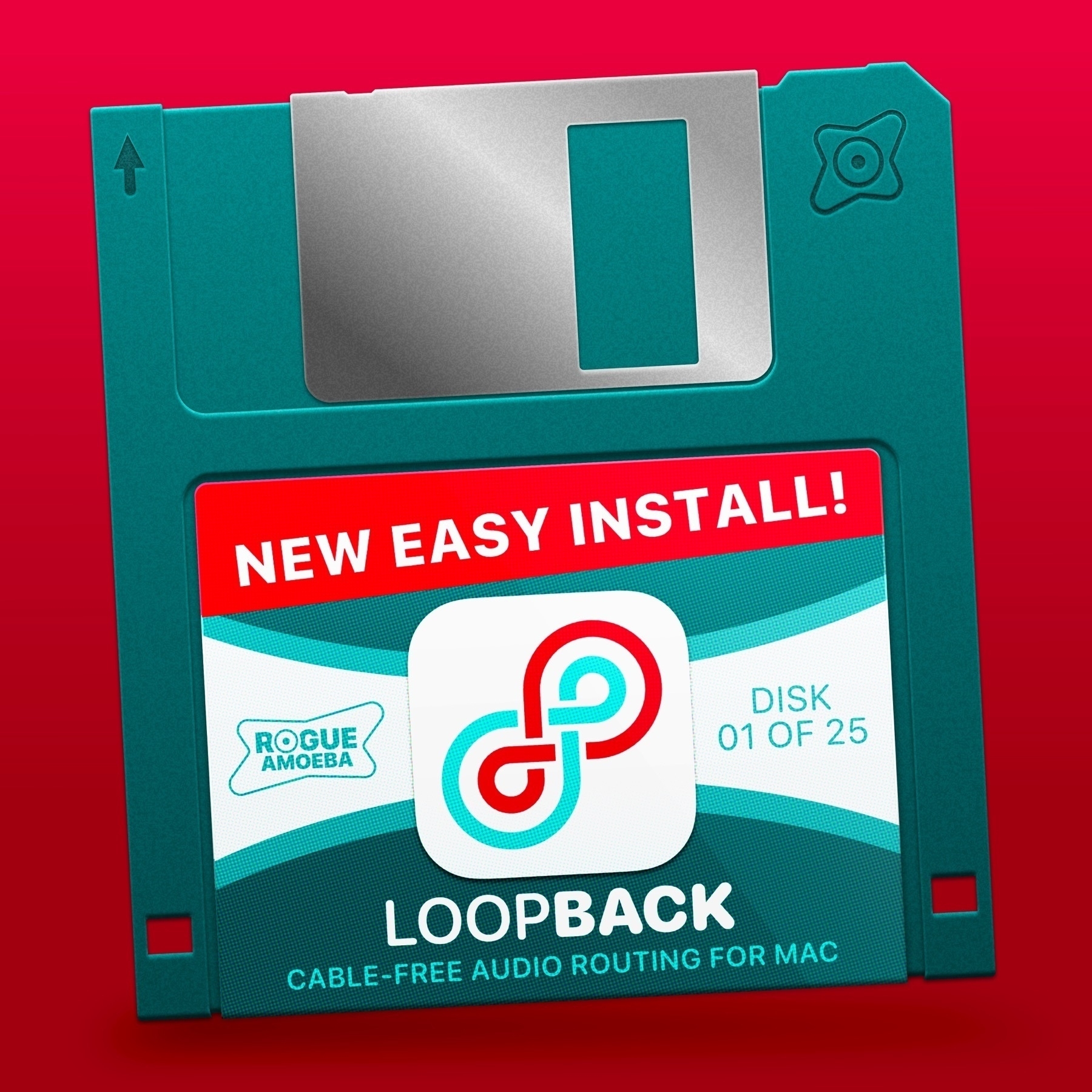 A spoof mockup of 3.25 inch floppy disk to install Loopback.