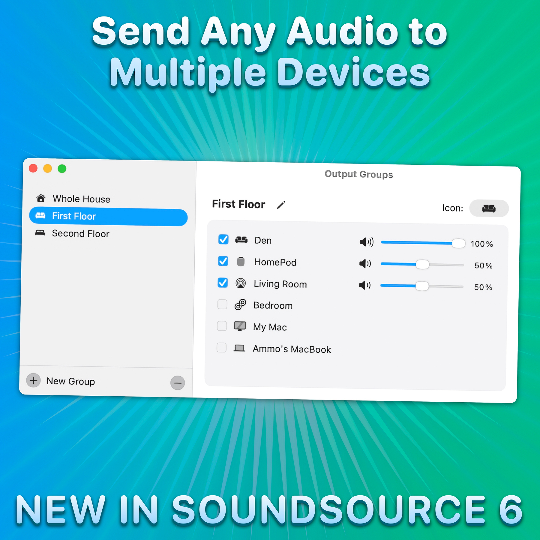 SoundSource sending audio to multiple devices at once