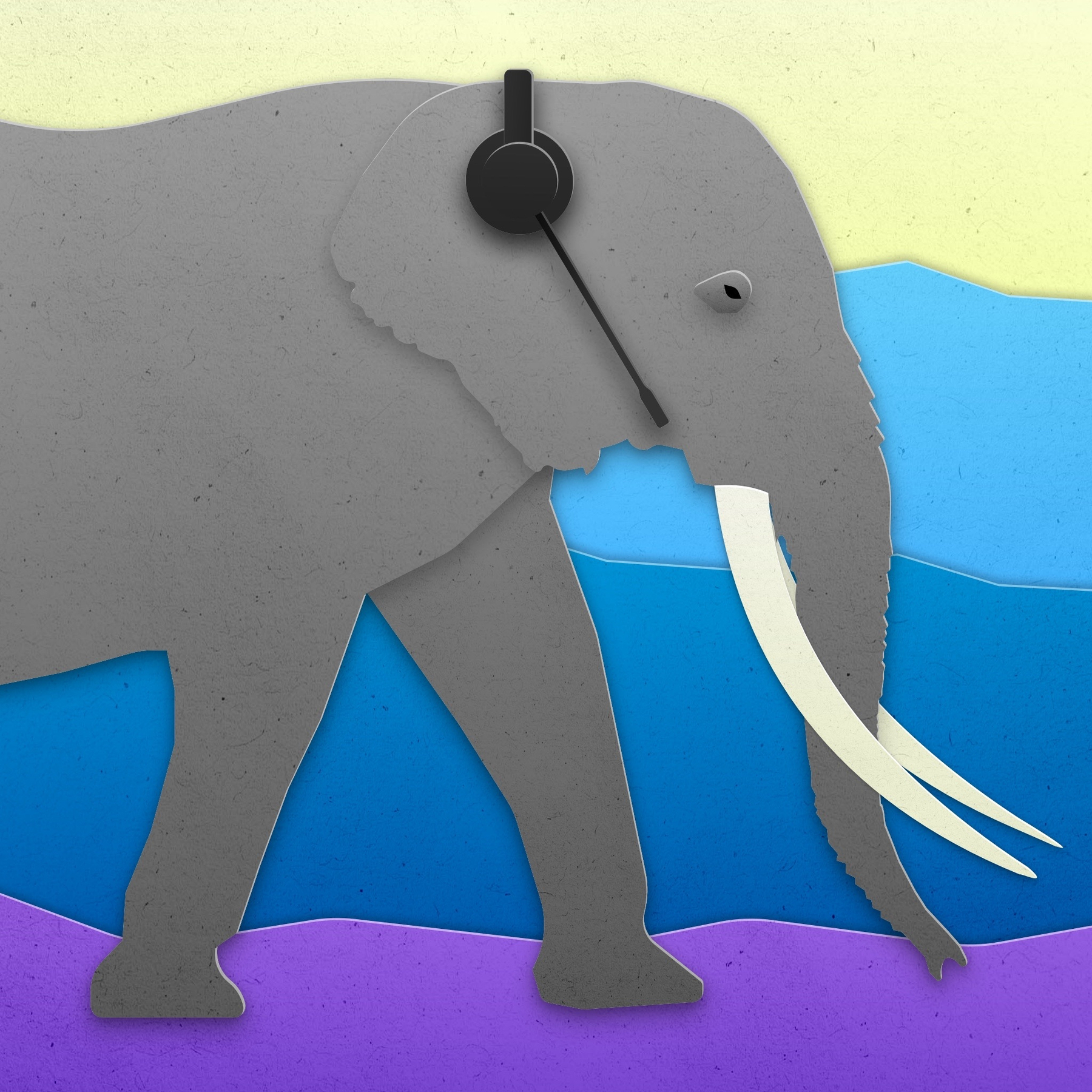 A cartoon elephant wearing a headset, because it works as a customer support tech.