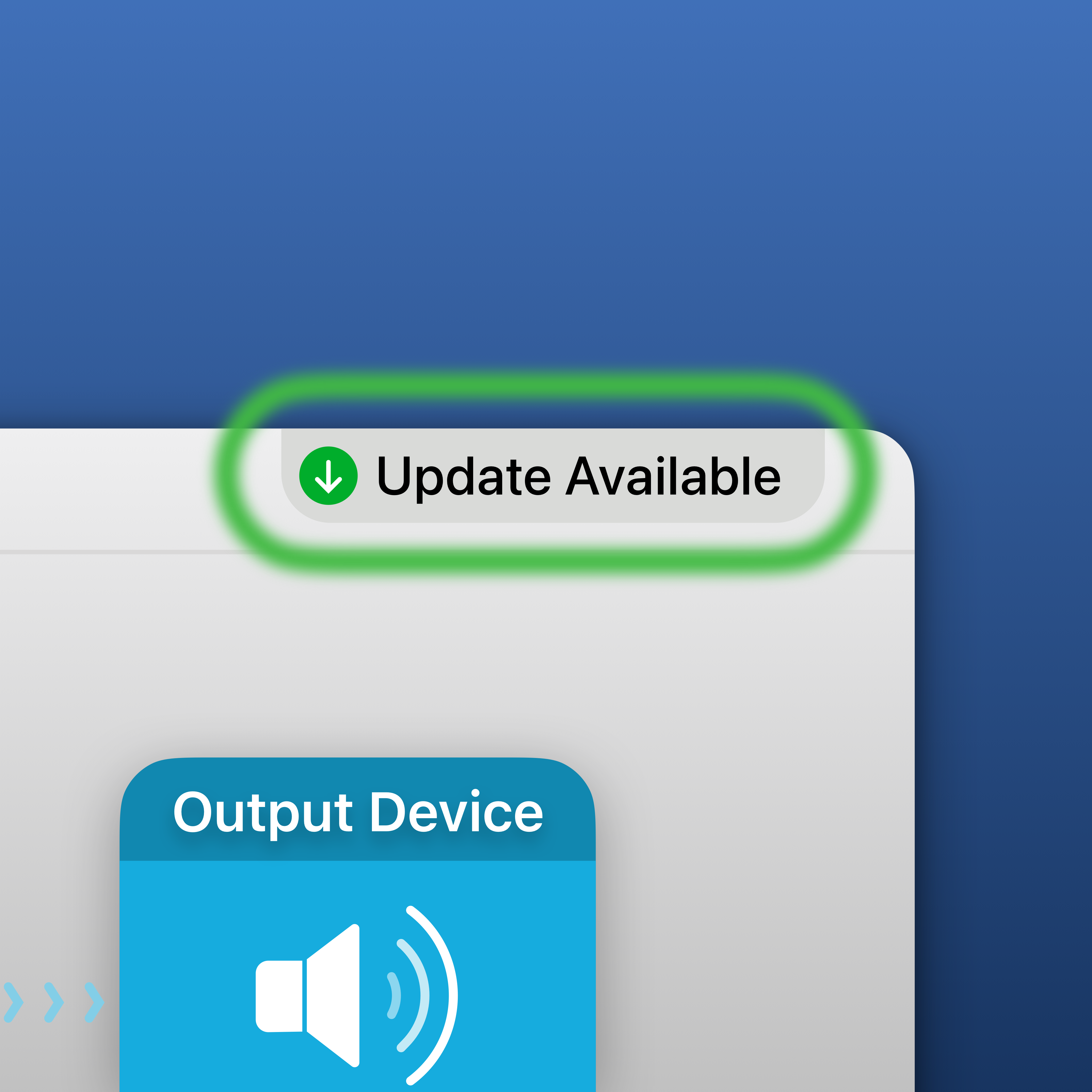 A subtle update badge, on an app window