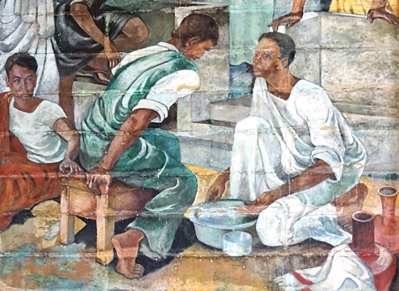 Jesus washing the disciples' feet, detail of mural by David Paynter