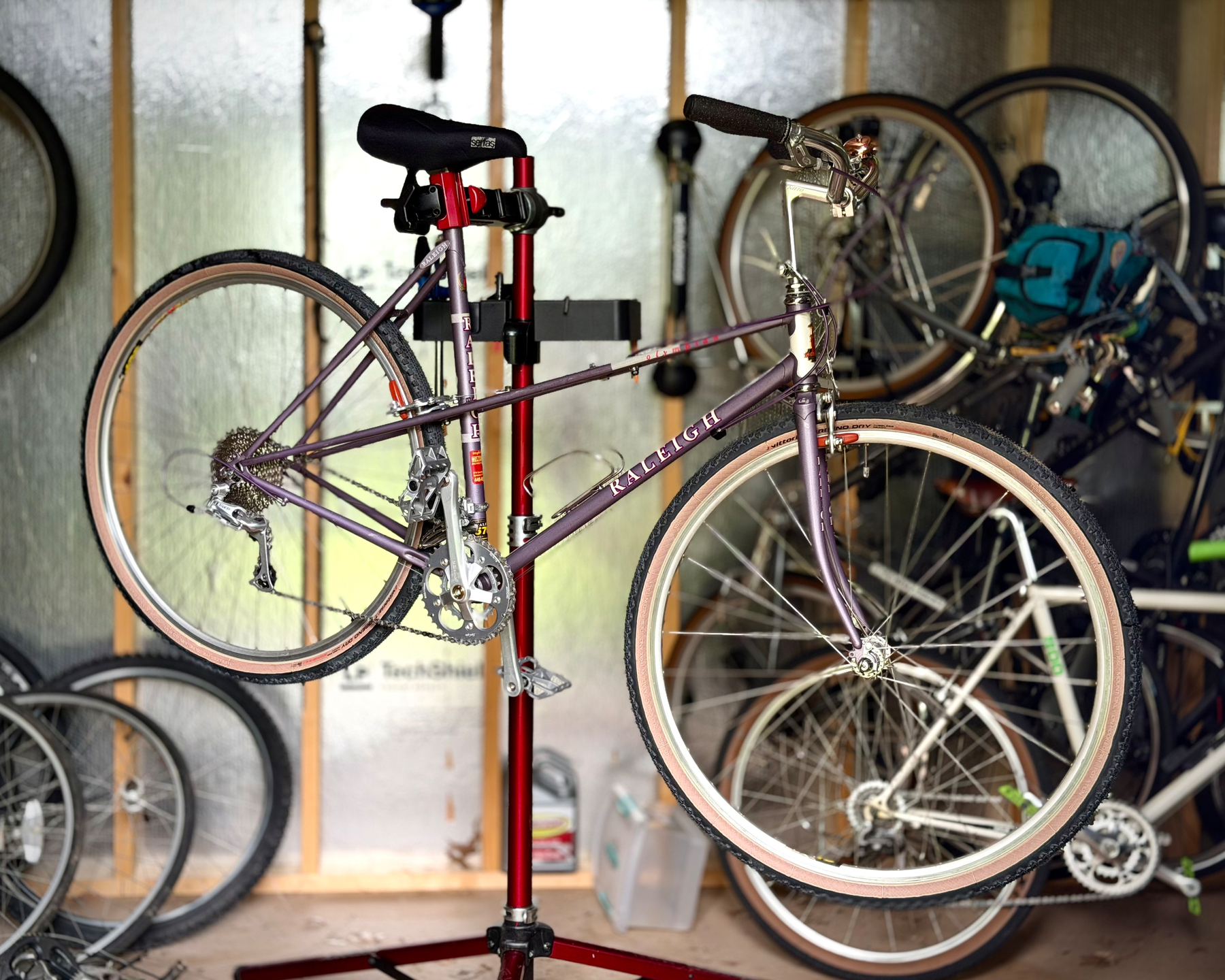 1986 Raleigh Olympian in my bike stand