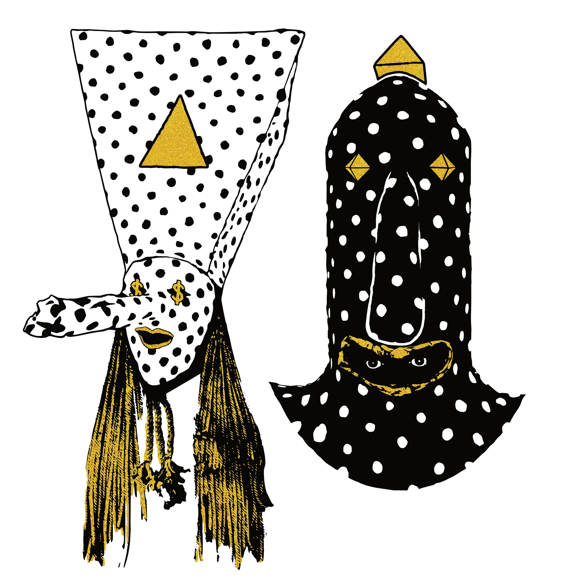 illustration of the polka-dotted papier-mâché masks of the rock duo Angine de Poitrine