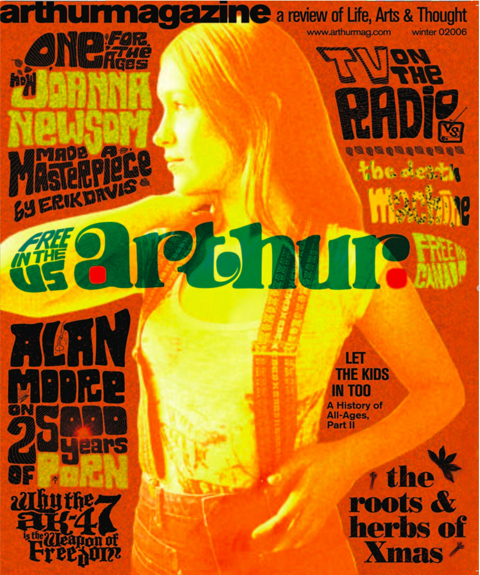 The cover of Arthur magazine showing Joanna Newsom in profile surrounded by psychedelic lettering of the contents.