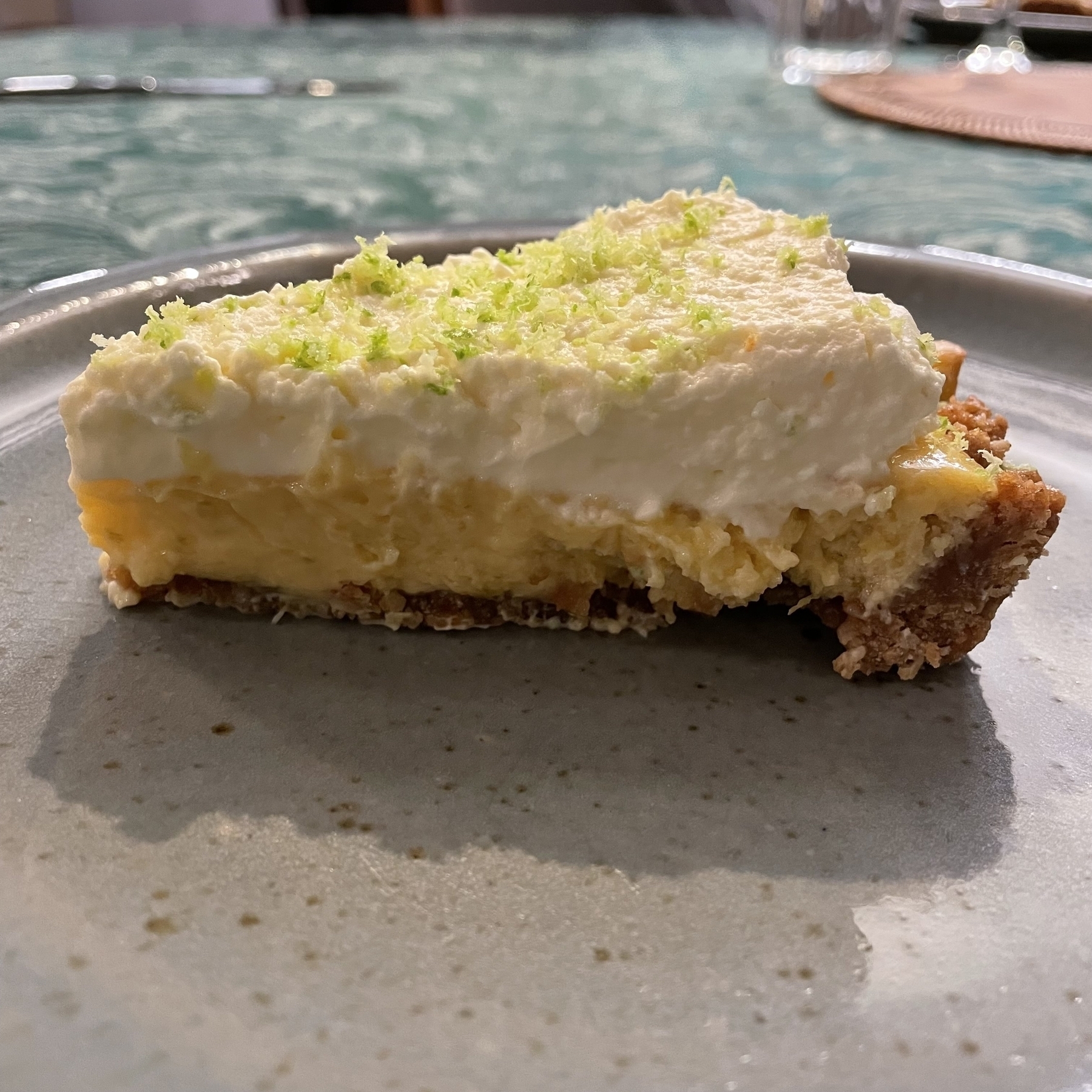 A slice of Key Lime pie. 