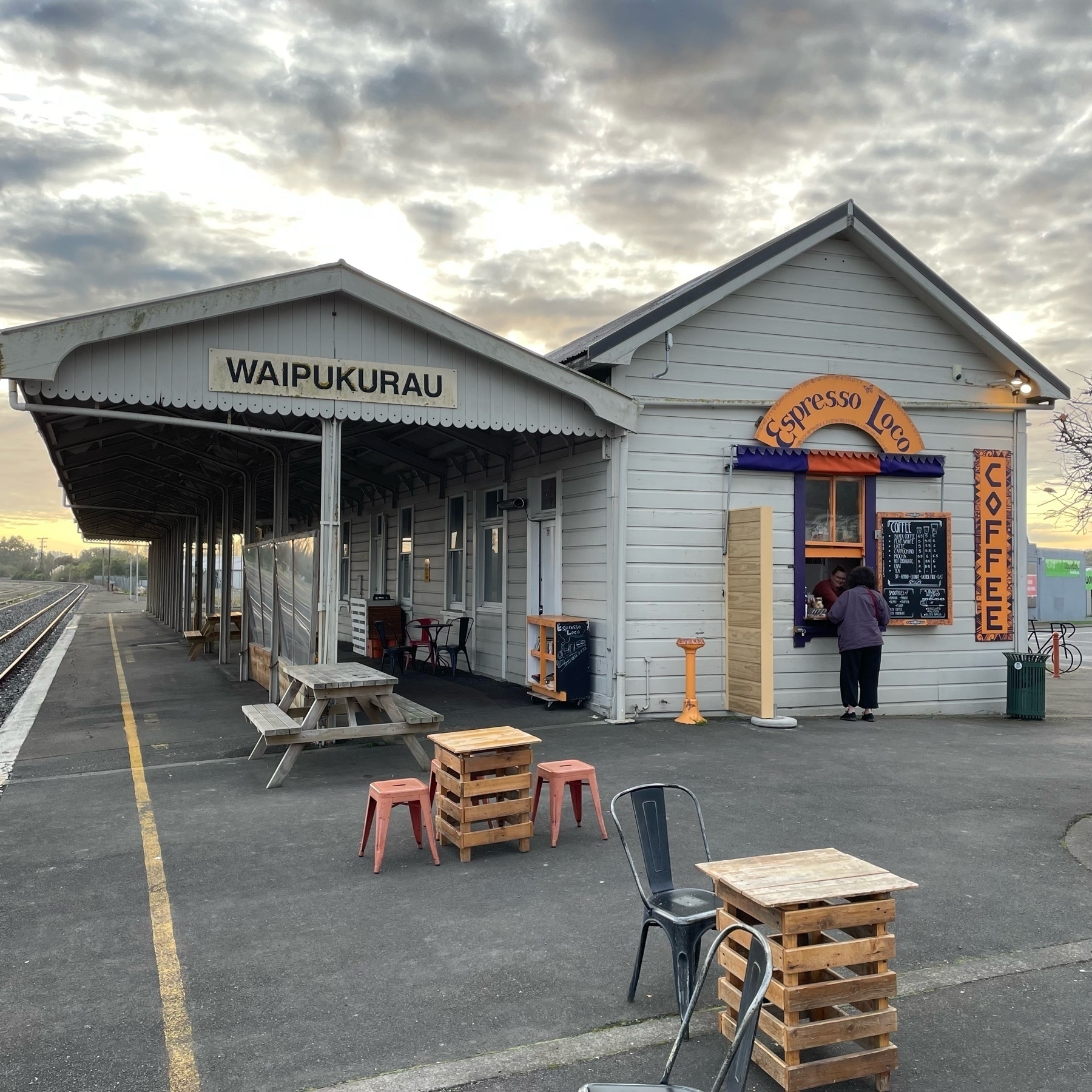 coffee window at Waipukurau train station 