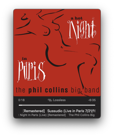 An album cover featuring abstract line art and text stating A Hot Night in Paris by the Phil Collins Big Band.