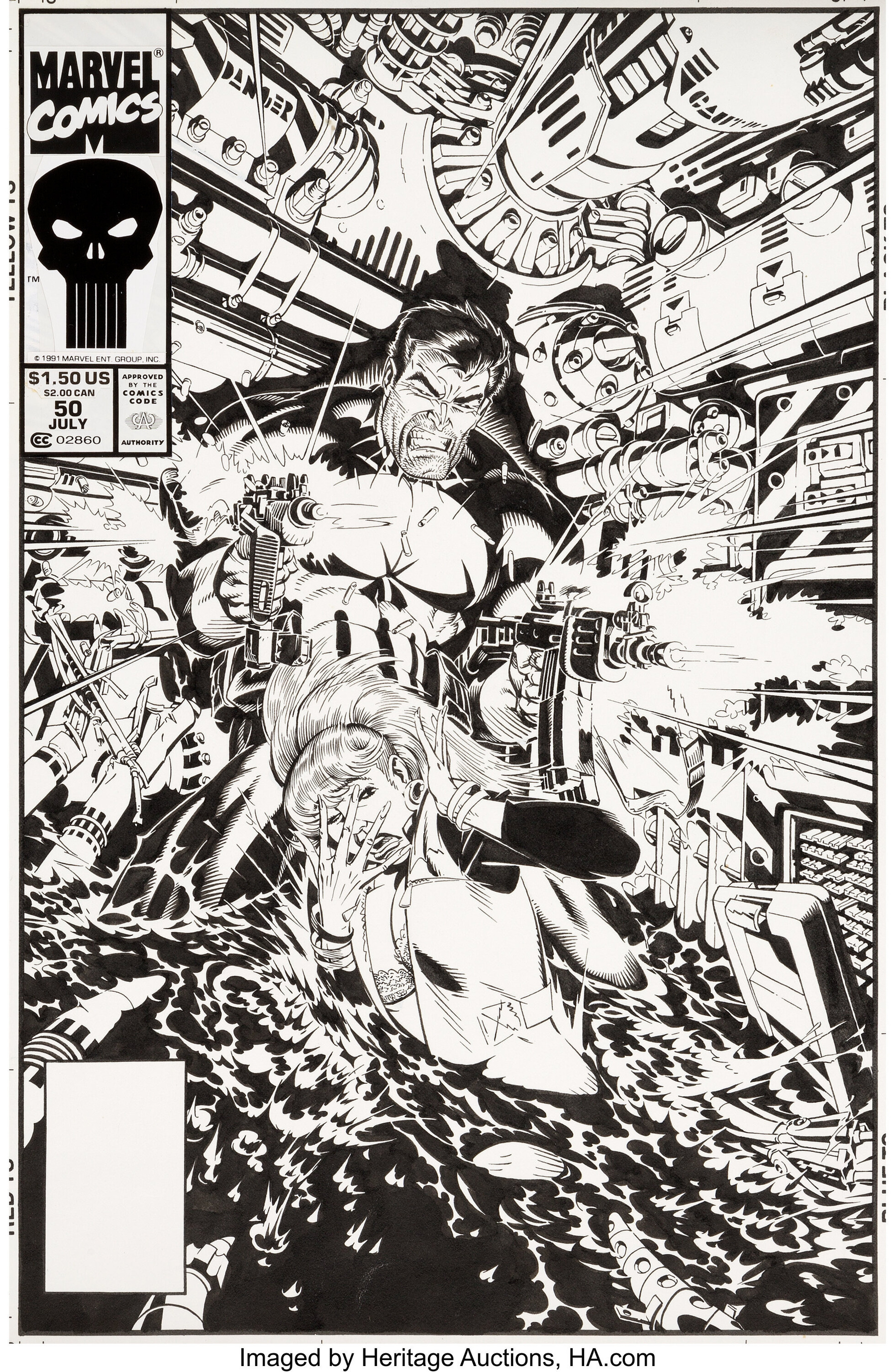 Golden’s final ink before coloring for Marvel’s The Punisher #50 from 1991.