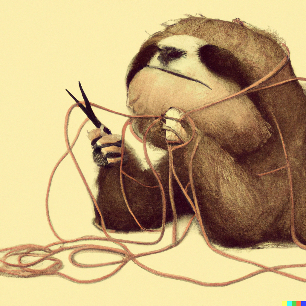 A sloth cutting an impossible Gordian Knot