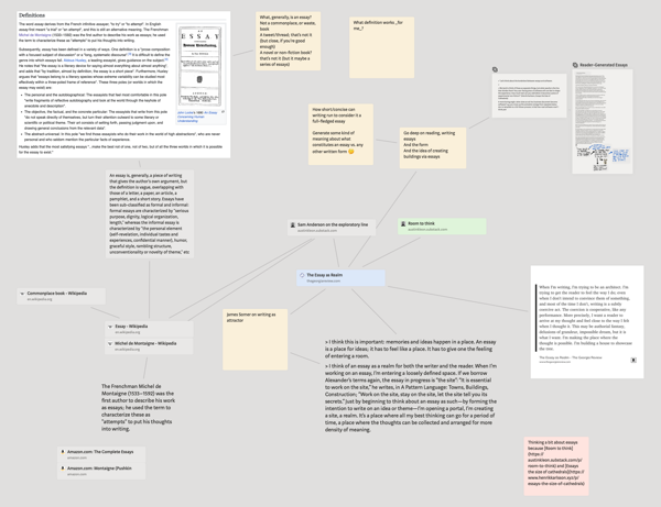 A Muse board collecting research on essays and writing