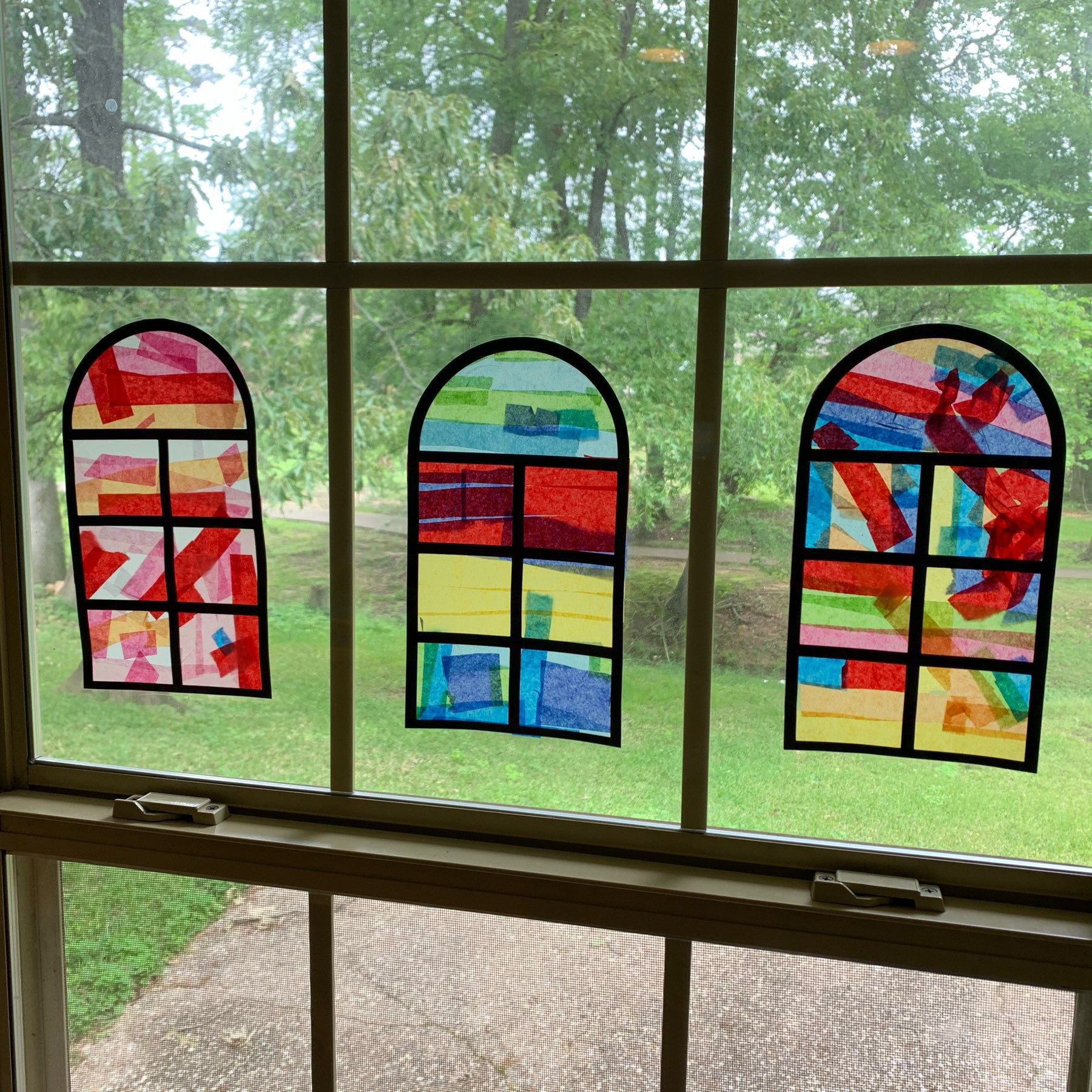 Tissue paper stained glass windows. 