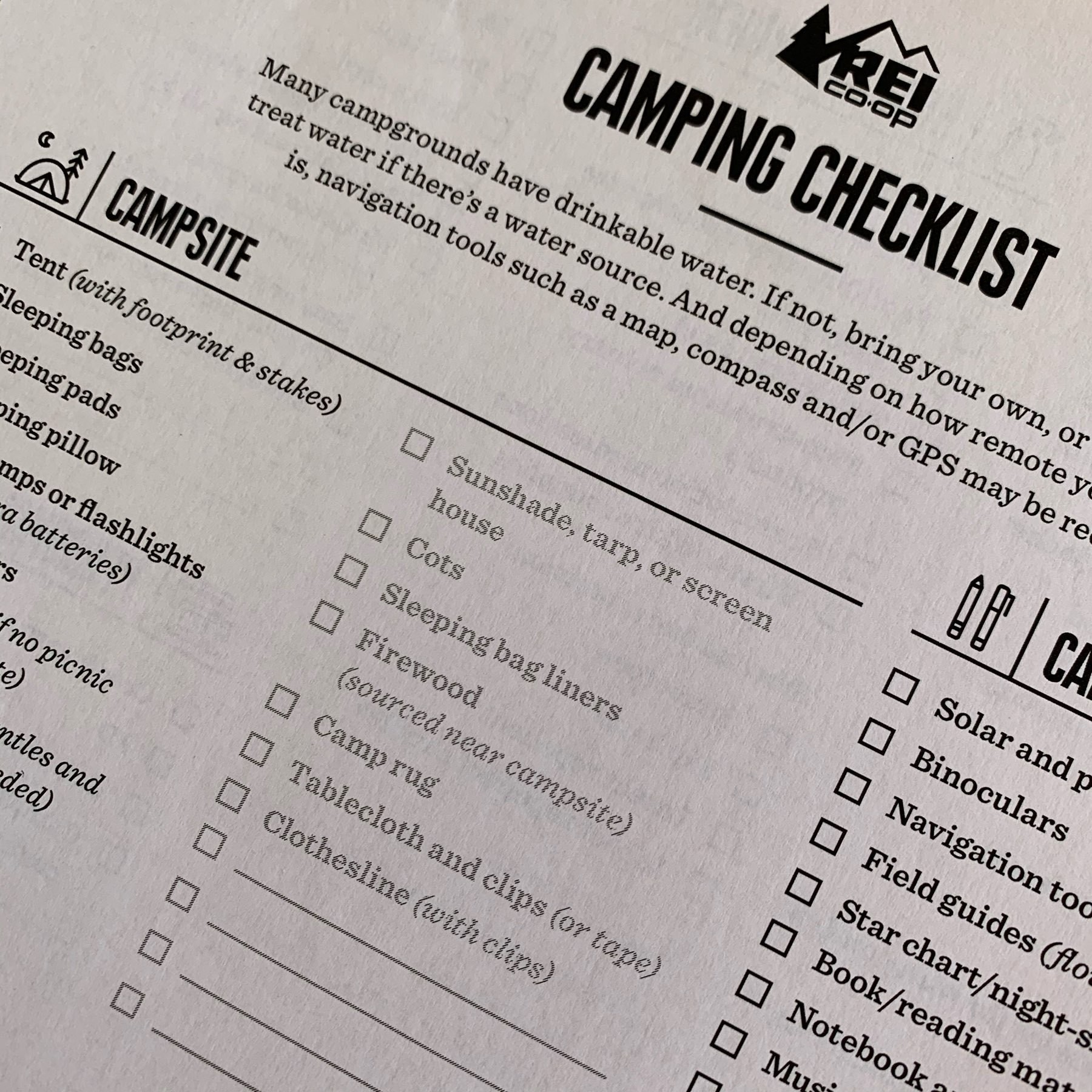 REI Co-op camping checklist