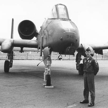 Pilot in front of an A-10.
