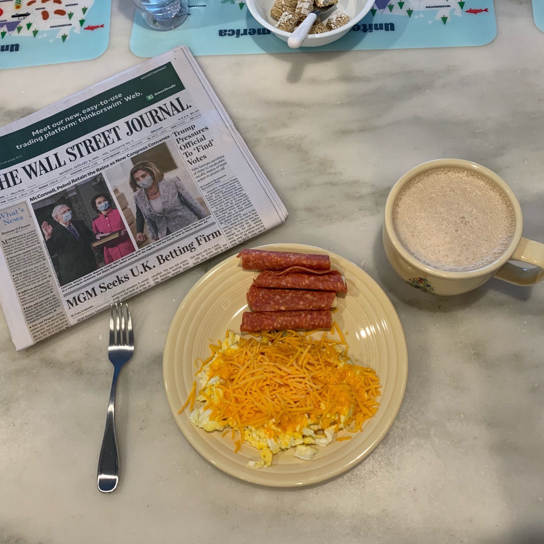 Breakfast with newspaper