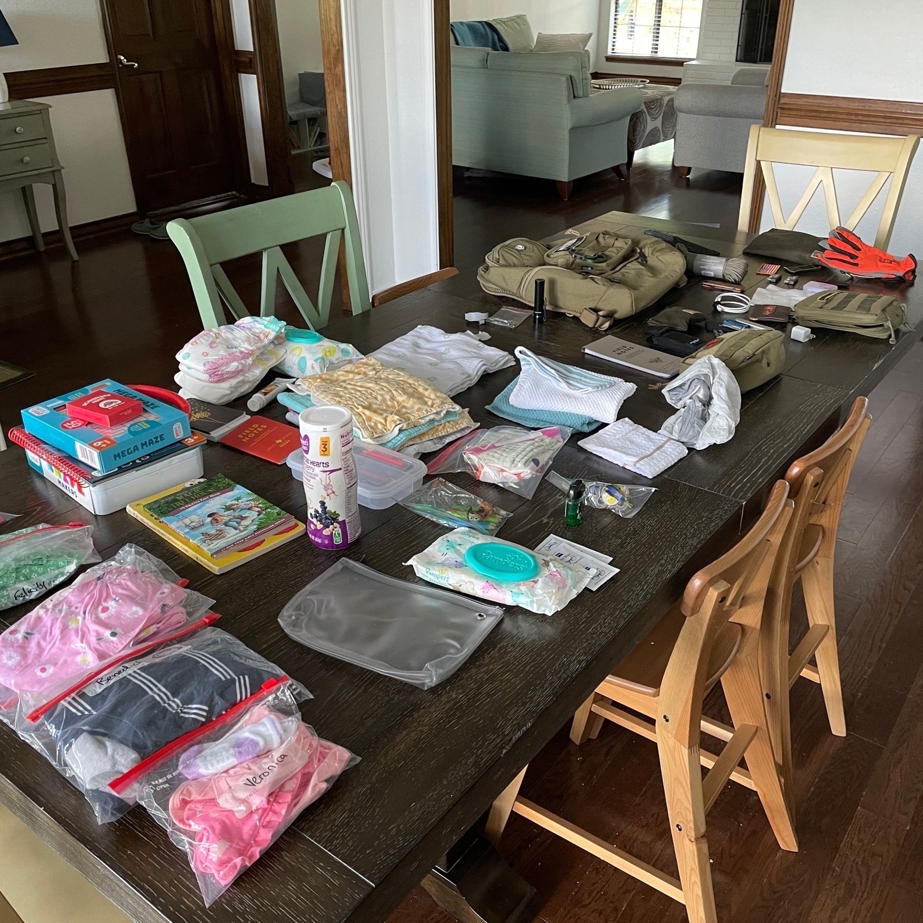 Bag gear laid out on table