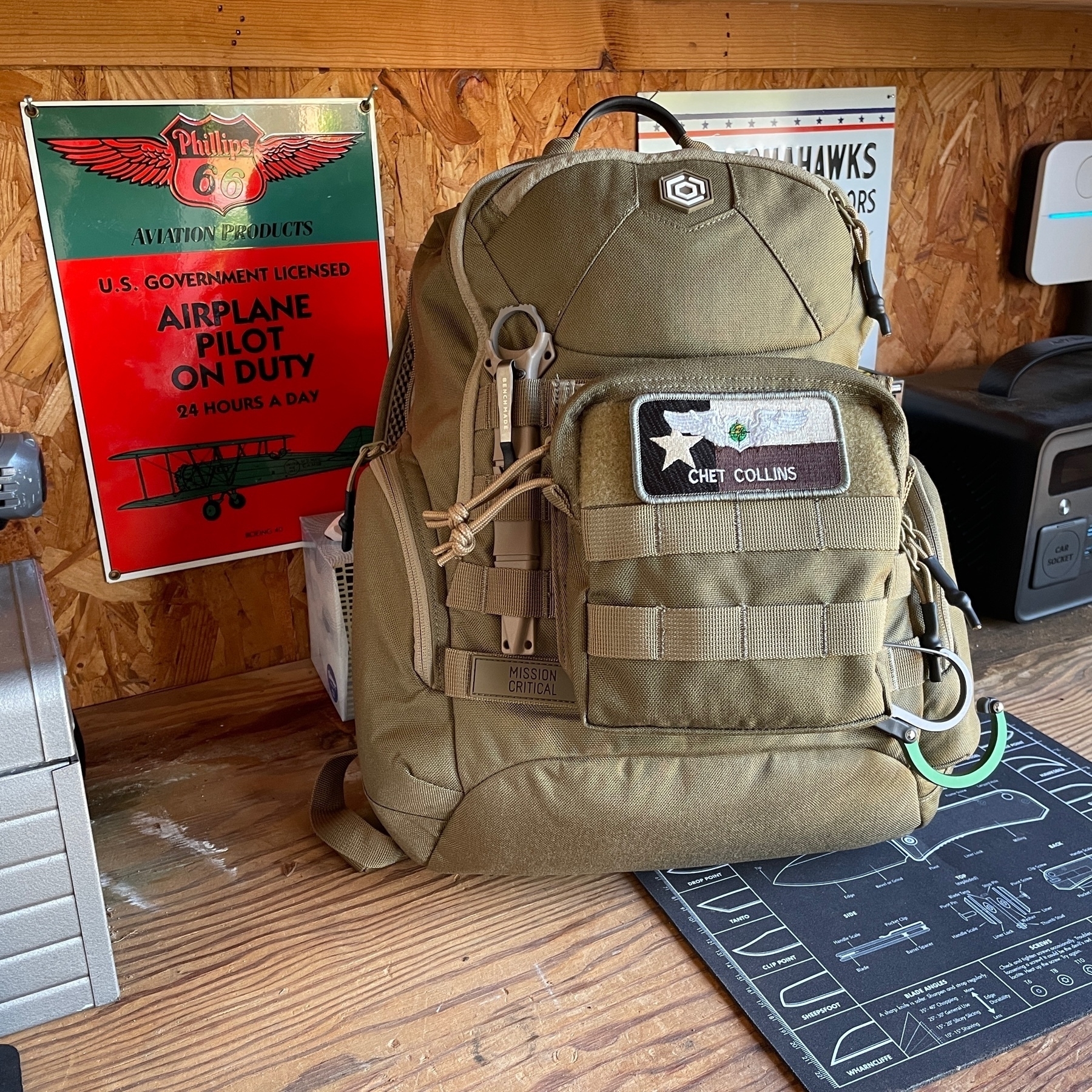 Dad's diaper bag on the workbench