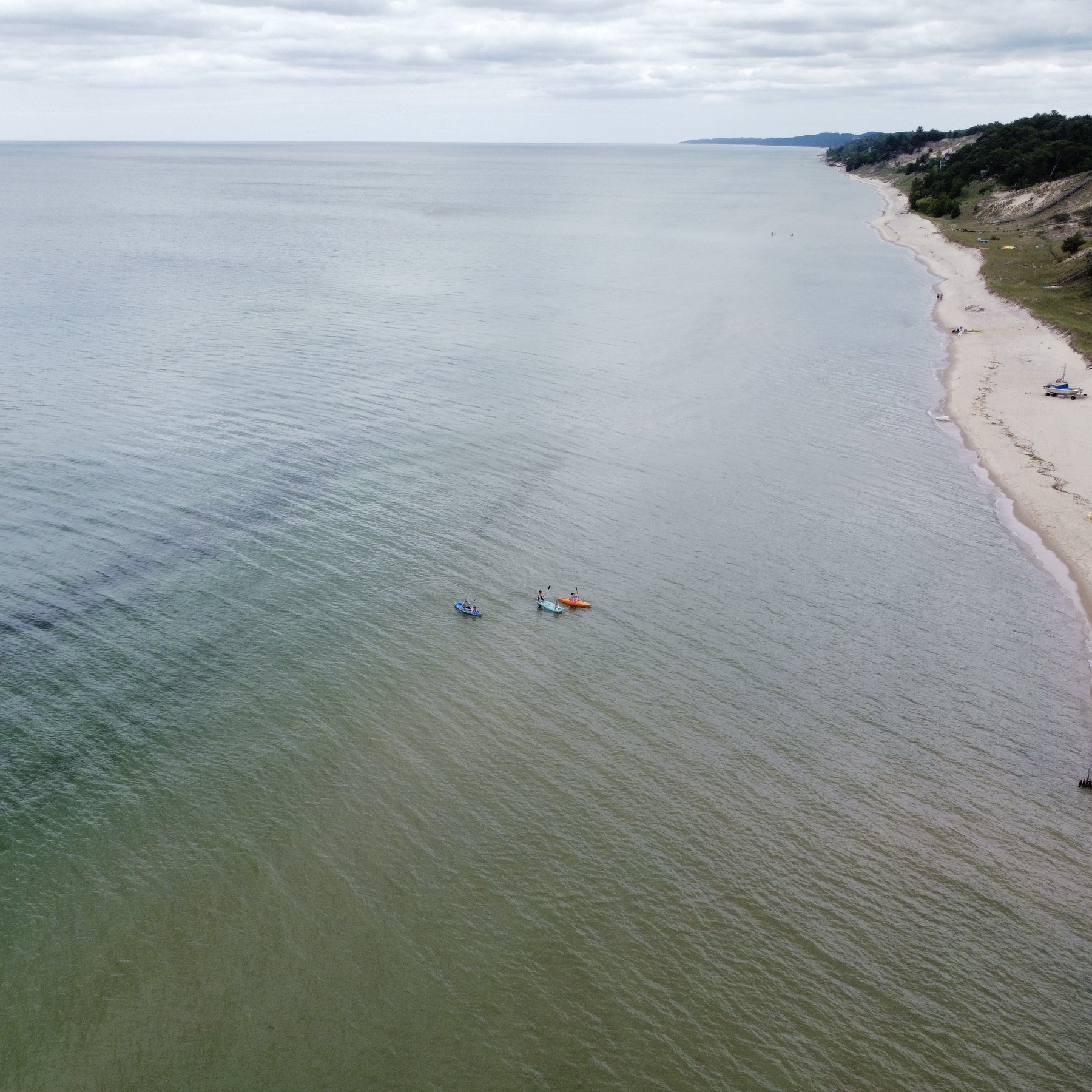 Kayaks floating on Lake Michigan