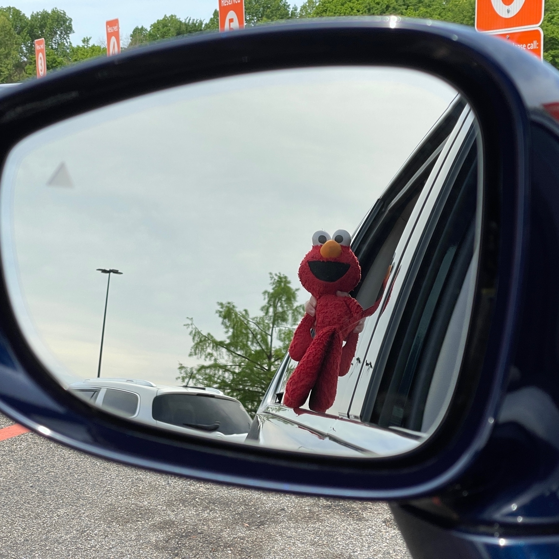 Elmo in the rearview mirror